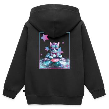 DJ Mix, Ai Cat - Sweat Premium à capuche zippé enfant bio - noir - Dos - AI Model Kid Male (0cm)