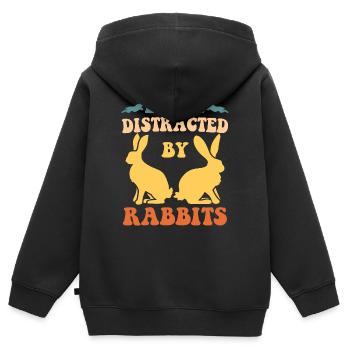 Leicht von Kaninchen abgelenkt - Kinder Premium Organic Zip Hoodie - Schwarz - Hinten - AI Model Kid Male (0cm)