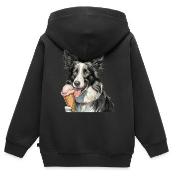 border collie glace - Sweat Premium à capuche zippé enfant bio - noir - Dos - AI Model Kid Male (0cm)