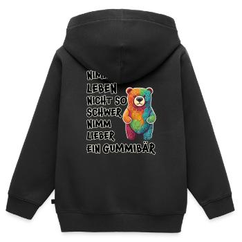 Nimm das Leben nicht so schwer, Gummibär - Kinder Premium Organic Zip Hoodie - Schwarz - Hinten - AI Model Kid Male (0cm)