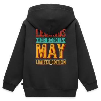 Les légendes naissent au mois de l’anniversaire du mois de mai - Sweat Premium à capuche zippé enfant bio - noir - Dos - AI Model Kid Male (0cm)