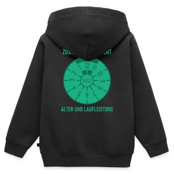 HU - Zustand entspricht Alter und Laufleistung - Kinder Premium Organic Zip Hoodie - Schwarz - Hinten - AI Model Kid Male (0cm)