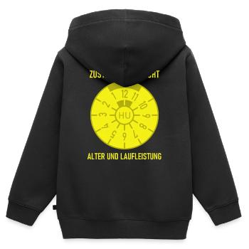 HU - Zustand entspricht Alter und Laufleistung - Kinder Premium Organic Zip Hoodie - Schwarz - Hinten - AI Model Kid Male (0cm)