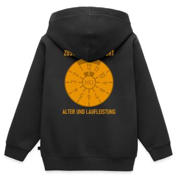 HU - Zustand entspricht Alter und Laufleistung - Kinder Premium Organic Zip Hoodie - Schwarz - Hinten - AI Model Kid Male (0cm)