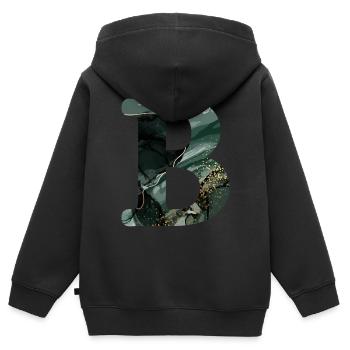 Lettre b marbré vert - Sweat Premium à capuche zippé enfant bio - noir - Dos - AI Model Kid Male (0cm)