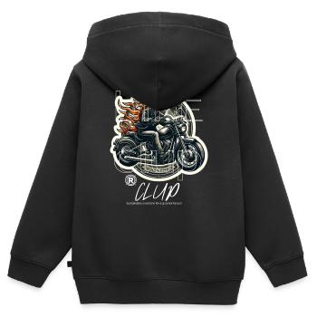 Couvercle de moto - Sweat Premium à capuche zippé enfant bio - noir - Dos - AI Model Kid Male (0cm)