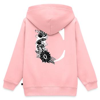 Lettre c floral noir et blanc - Sweat Premium à capuche zippé enfant bio - rose - Dos - AI Model Kid Female (0cm)