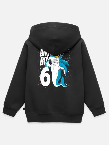Regalo di compleanno Boys Shark di 6 anni - Hoodie Premium med dragkedja barn ekologisk - svart