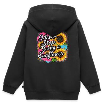Hör nie auf, ein Sonnenblumen-Design zu sein - Kinder Premium Organic Zip Hoodie - Schwarz - Hinten - AI Model Kid Male (0cm)