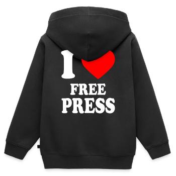 i love free press - Kinder Premium Organic Zip Hoodie - Schwarz - Hinten - AI Model Kid Male (0cm)