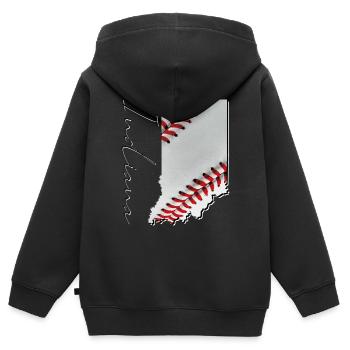 Echter Baseball in der Indiana State Landkarte IN - Kinder Premium Organic Zip Hoodie - Schwarz - Hinten - AI Model Kid Male (0cm)