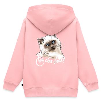 Burma-Katze "Cha Cha Katze!" (weißer Text) - Kinder Premium Organic Zip Hoodie - Rosa - Hinten - AI Model Kid Female (0cm)