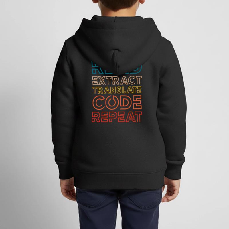 read extract translate code repeat Conception pour un Sweat Premium à capuche zippé enfant bio