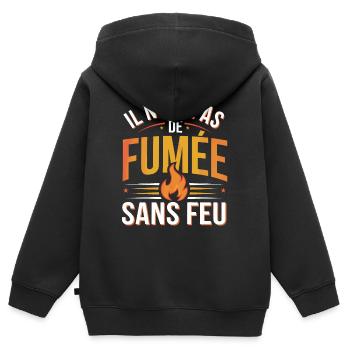 Il n’y a pas de fumée sans feu - Sweat Premium à capuche zippé enfant bio - noir - Dos - AI Model Kid Male (0cm)