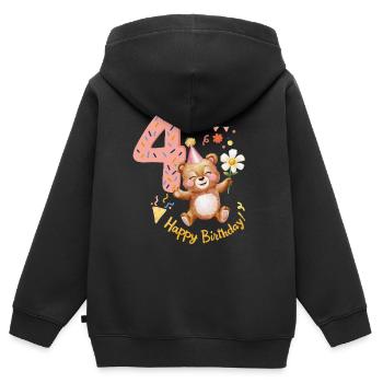 Cute Birthday Bear 4 Years 4th Birthday - Kids Premium Organic Zip-up Hoodie - black - Back - AI Model Kid Male (0cm)