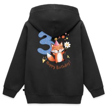 Kind Fuchs 3 Jahre 3. Geburtstag - Kinder Premium Organic Zip Hoodie - Schwarz - Hinten - AI Model Kid Male (0cm)