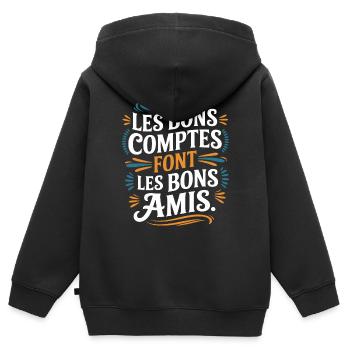 Les bons comptes font les bons amis - Sweat Premium à capuche zippé enfant bio - noir - Dos - AI Model Kid Male (0cm)