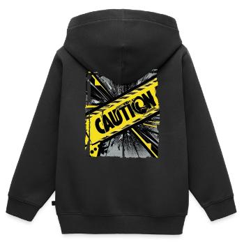 Drôle Tendance Noir Jaune Avertissement Ruban Avertissement - Sweat Premium à capuche zippé enfant bio - noir - Dos - AI Model Kid Male (0cm)