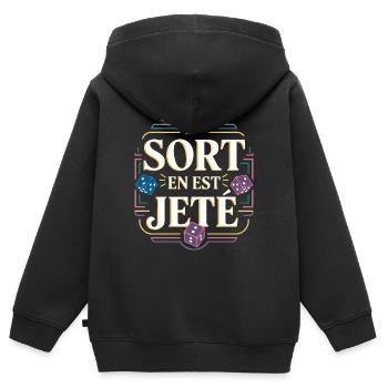 Le sort en est jeté - Sweat Premium à capuche zippé enfant bio - noir - Dos - AI Model Kid Male (0cm)