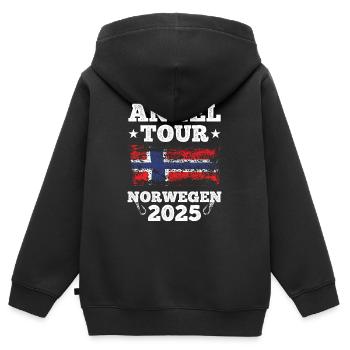 Angel Tour Norwegen 2025 - Kinder Premium Organic Zip Hoodie - Schwarz - Hinten - AI Model Kid Male (0cm)
