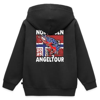 Circuit de pêche en Norvège 2025 Angel Tour à Norwegen - Sweat Premium à capuche zippé enfant bio - noir - Dos - AI Model Kid Male (0cm)