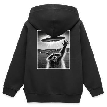 Raton laveur Selfie avec OVNI extraterrestre drôle Cadeaux de raton laveur - Sweat Premium à capuche zippé enfant bio - noir - Dos - AI Model Kid Male (0cm)