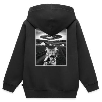 Selfie de chat avec OVNI extraterrestre Cadeaux de chat drôles - Sweat Premium à capuche zippé enfant bio - noir - Dos - AI Model Kid Male (0cm)