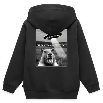 capybara Selfie With Alien UFO Funny capybara Gift - Kids Premium Organic Zip-up Hoodie - black - Back - AI Model Kid Male (0cm)