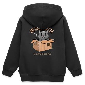 Ich wohne bei meiner Katze, Miezhaus - Kinder Premium Organic Zip Hoodie - Schwarz - Hinten - AI Model Kid Male (0cm)