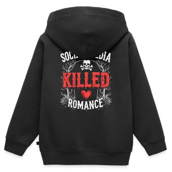 Drame relationnel - Médias sociaux - Sweat Premium à capuche zippé enfant bio - noir - Dos - AI Model Kid Male (0cm)