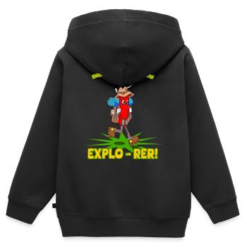 Explo-rer Funny Adventures Hiker and Excursion - Kids Premium Organic Zip-up Hoodie - black - Back - AI Model Kid Male (0cm)