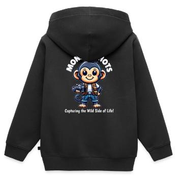 Photographe chimpanzé - Sweat Premium à capuche zippé enfant bio - noir - Dos - AI Model Kid Male (0cm)