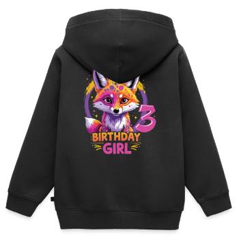 Jolie fille motif anniversaire renard 3 ans - Sweat Premium à capuche zippé enfant bio - noir - Dos - AI Model Kid Male (0cm)