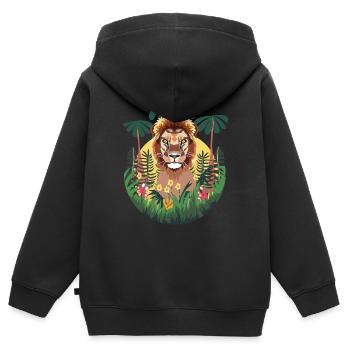 Lion Jungle - Kids Premium Organic Zip-up Hoodie - black - Back - AI Model Kid Male (0cm)