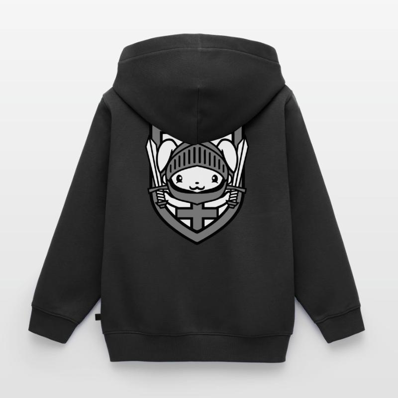Lapin Chevalier Épée Bouclier Armure Casque Château Héros Sweat Premium à capuche zippé enfant bio