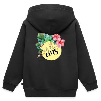1er Anniversaire, Un, Premier, Toucan, Anniversaire - Sweat Premium à capuche zippé enfant bio - noir - Dos - AI Model Kid Male (0cm)