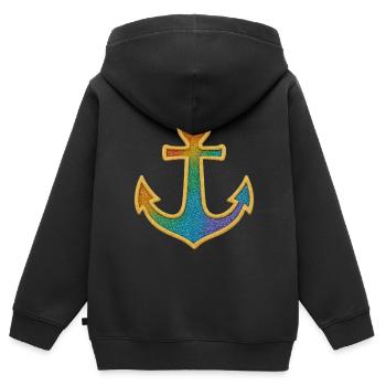 Anker Seemann in Glitzer Gold Pailletten - Kinder Premium Organic Zip Hoodie - Schwarz - Hinten - AI Model Kid Male (0cm)