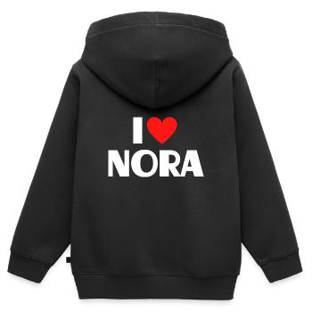 J’aime Nora Red Heart Love Fan Gift - Sweat Premium à capuche zippé enfant bio - noir - Dos - AI Model Kid Male (0cm)