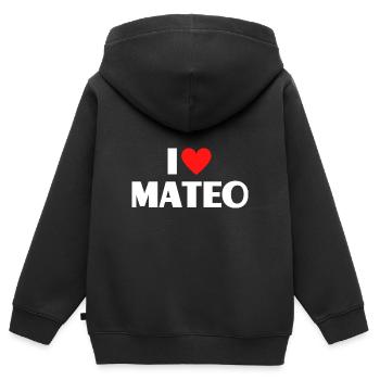 I love Mateo Rotes Herz Liebe Fan Geschenk - Kinder Premium Organic Zip Hoodie - Schwarz - Hinten - AI Model Kid Male (0cm)