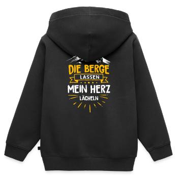 Berge Shirt · Berg · Wandern · Mein Herz lächelt - Kinder Premium Organic Zip Hoodie - Schwarz - Hinten - AI Model Kid Male (0cm)