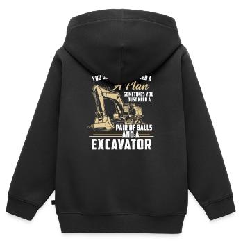 Bauarbeiter · Baustelle · Bagger · Keinen Plan - Kinder Premium Organic Zip Hoodie - Schwarz - Hinten - AI Model Kid Male (0cm)