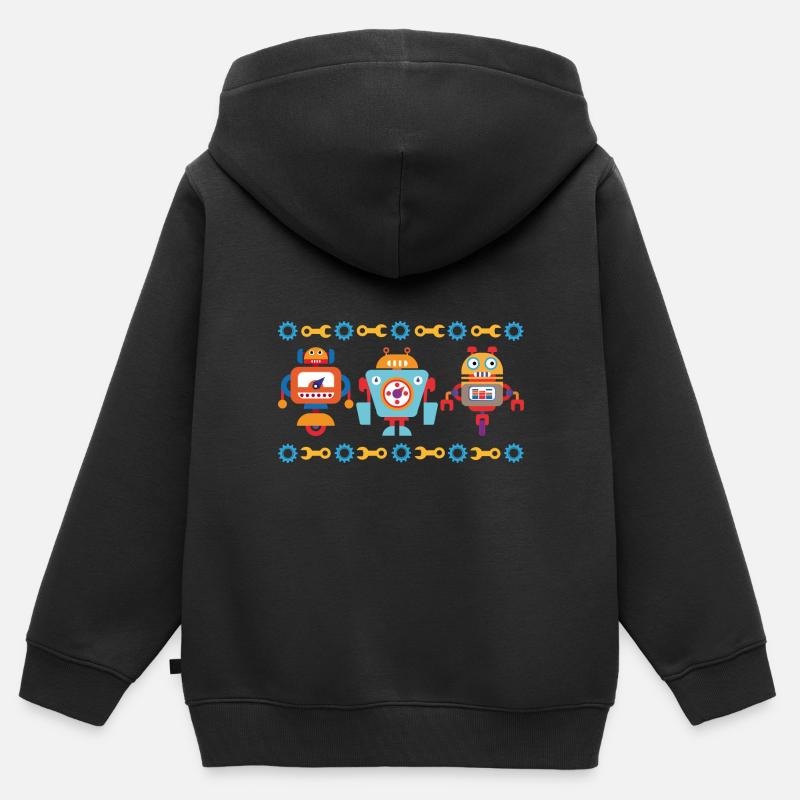 Trois petits robots - Sweat Premium à capuche zippé enfant bio - noir