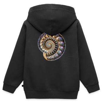 Fibonacci Spirale, Muschel, Goldener Schnitt - Kinder Premium Organic Zip Hoodie - Schwarz - Hinten - AI Model Kid Male (0cm)