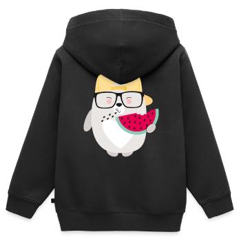 BEAR WITH MELON - Kinder Premium Organic Zip Hoodie - Schwarz - Hinten - AI Model Kid Male (0cm)