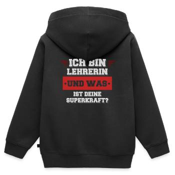Ich bin Lehrerin und was ist deine Superkraft? - Kinder Premium Organic Zip Hoodie - Schwarz - Hinten - AI Model Kid Male (0cm)