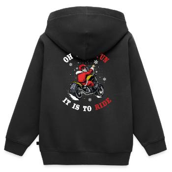 Santa Moto Chopper - Sweat Premium à capuche zippé enfant bio - noir - Dos - AI Model Kid Male (0cm)