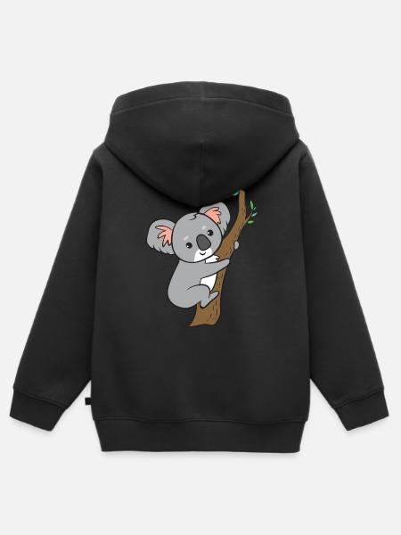 Koala - on tree - Kids Premium Organic Zip-up Hoodie - black