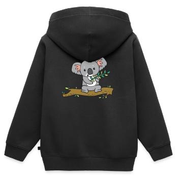 Koala - avec eucalyptus sur arbre - Sweat Premium à capuche zippé enfant bio - noir - Dos - AI Model Kid Male (0cm)