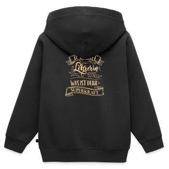 Ich bin Lehrerin was ist deine Superkraft - Kinder Premium Organic Zip Hoodie - Schwarz - Hinten - AI Model Kid Male (0cm)