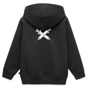 Seringues pour médecins et infirmières - Sweat Premium à capuche zippé enfant bio - noir - Dos - AI Model Kid Male (0cm)